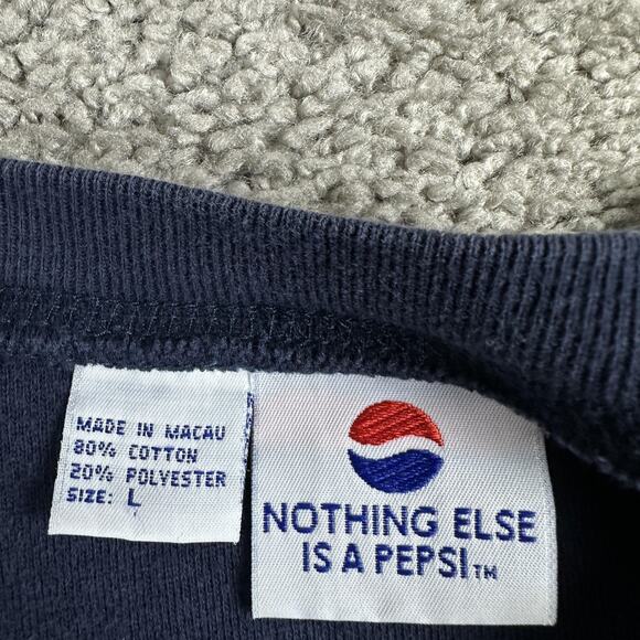 VTG Pepsi Sweatshirt Mens L Navy Blue Fleece Crewneck Spell Out Logo Pullover - Picture 5 of 10